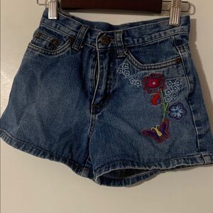 Y2K  Bubblegum Embroidered Denim Shorts with Floral and Butterfly Design 🦋